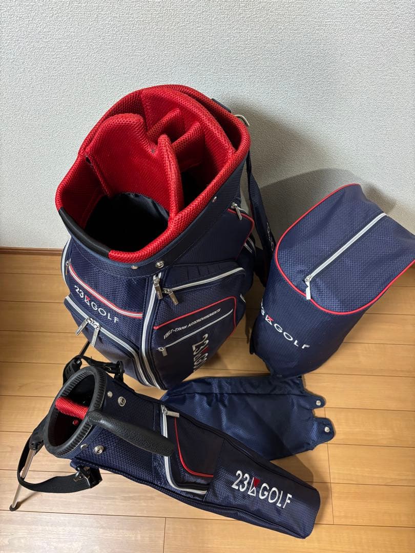 23区 GOLF キャディバック サブバック収納式 ネイビー/レッド美品