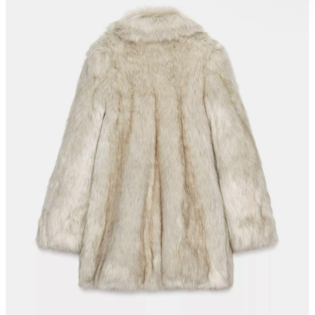 ZARA フェイクファーコート ショルダーパッド付き XS 新品タグ付き