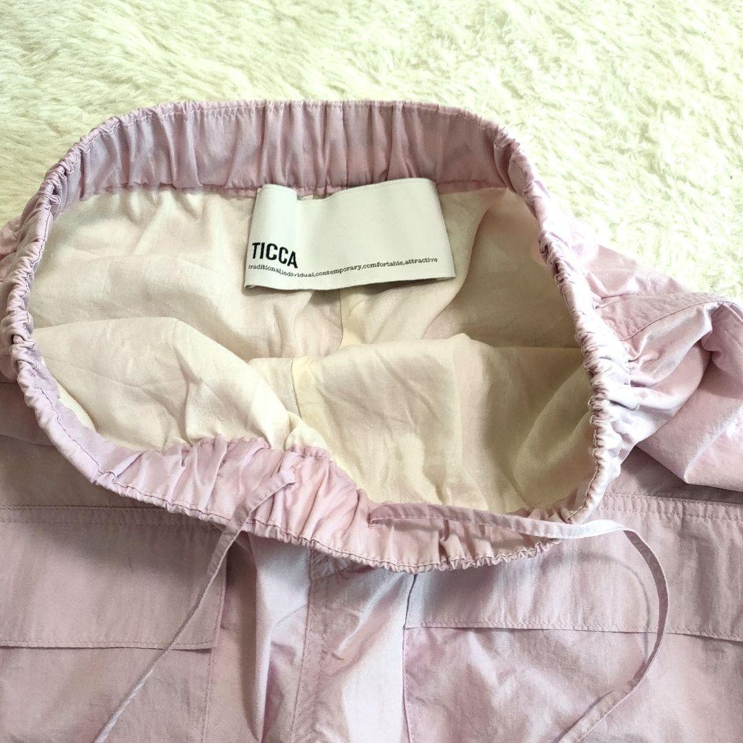 TICCAピンク カーゴパンツ ゴムウエスト サイドポケット付きフリー