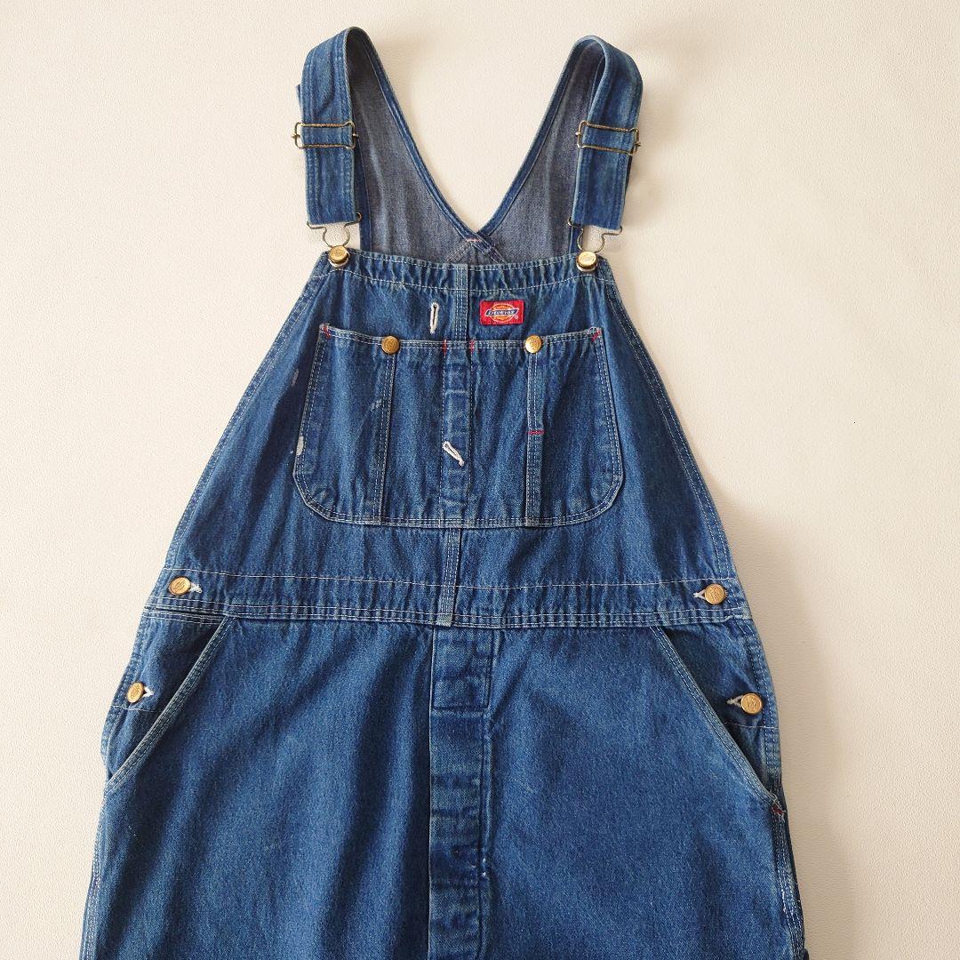 USA製 Dickies デニムオーバーオール/古着/実寸W40L30/裾直有