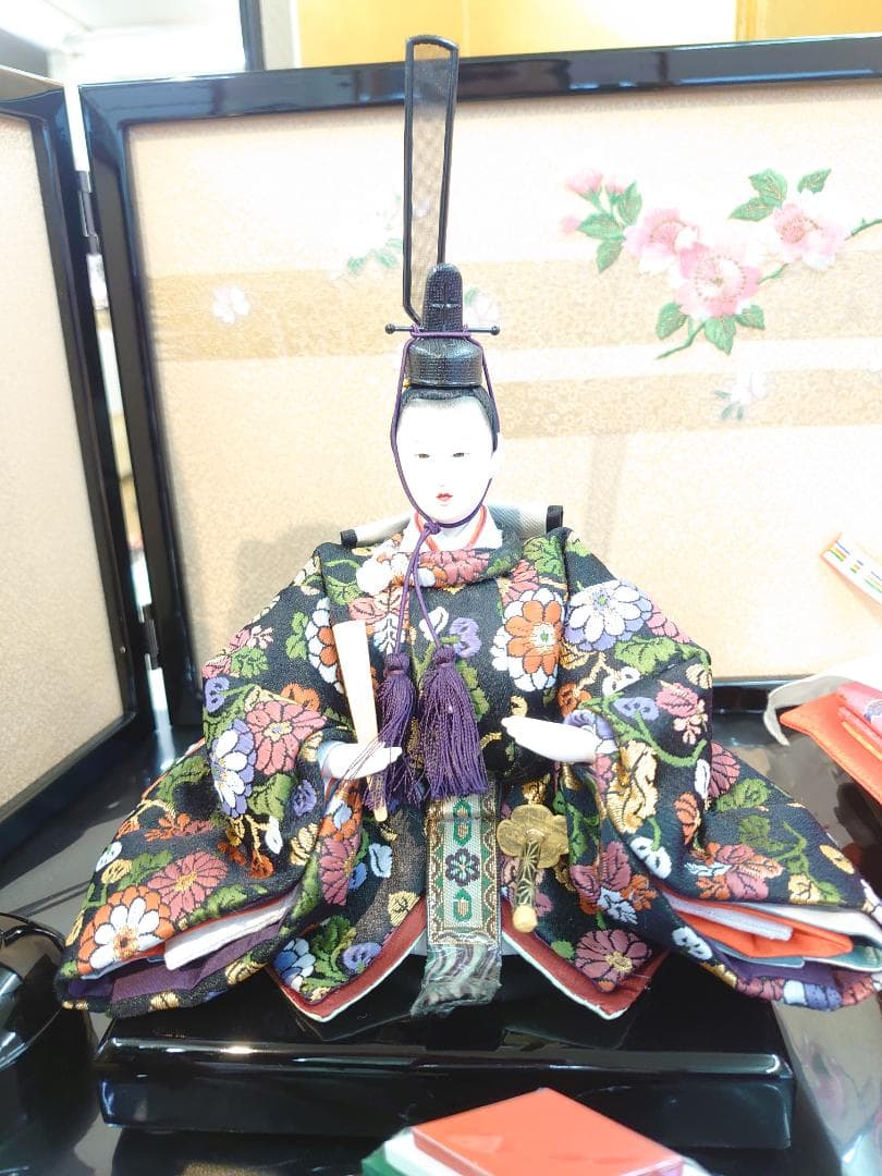 ●新品おひなさま●　さくら刺繍屏風　フルセット