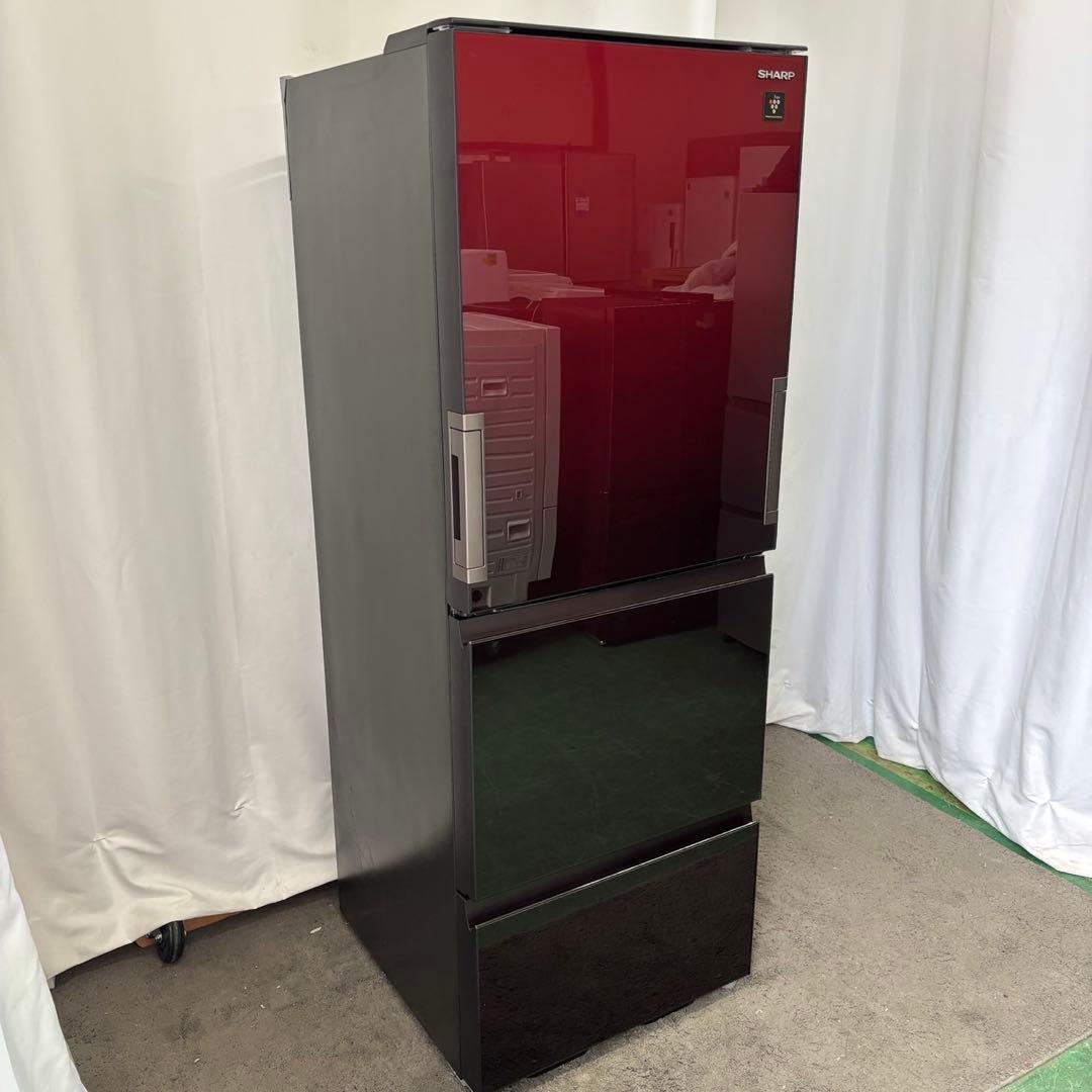 冷蔵庫　シャープ　300ℓ級　赤　プラズマ　自動製氷　両開　設置無料　安い　綺麗