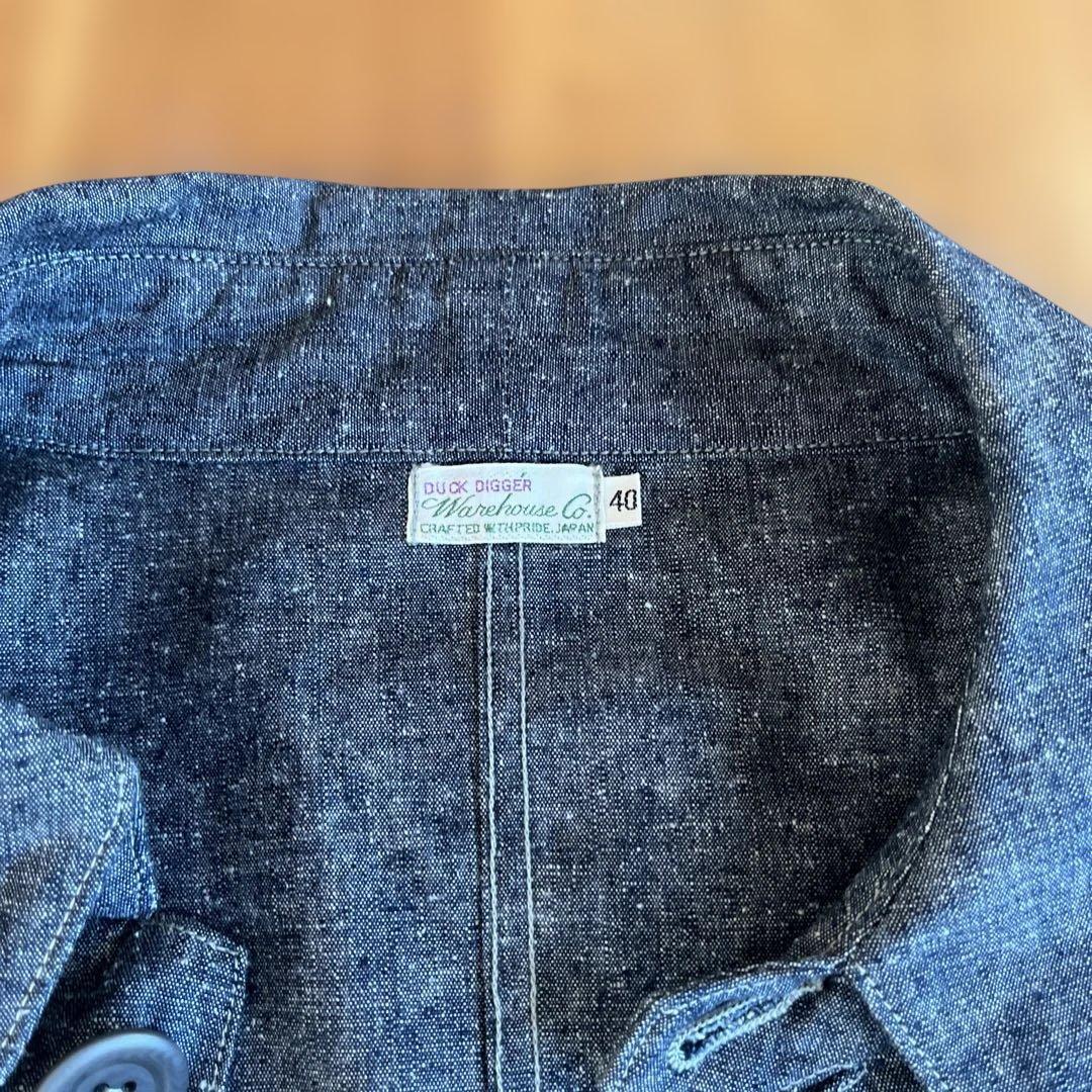 ク*パ様 ウェアハウス　シャンブレー　ショップコート ネイビー40 Lサイズ メ