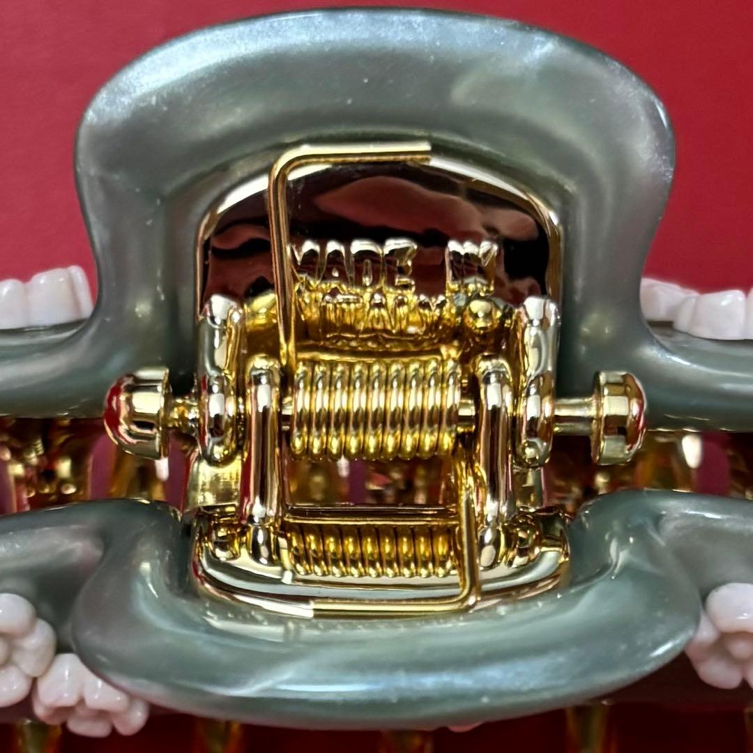 acca ヘアクリップ　フラワーラインストーングリーン 大