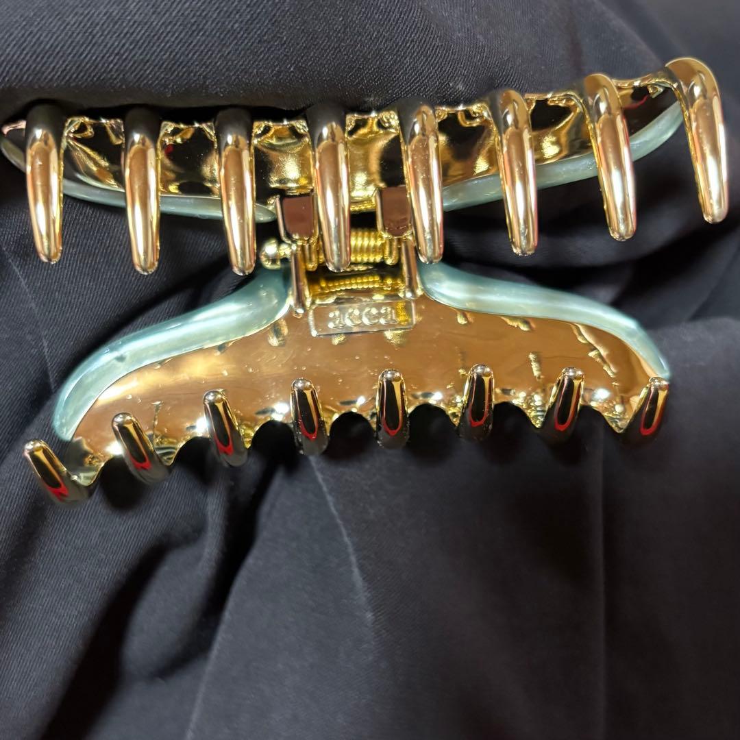 acca ヘアクリップ　フラワーラインストーングリーン 大