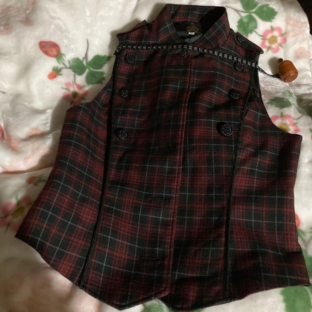 MIHO MATSDA赤と黒のチェック柄ダブルブレストベスト