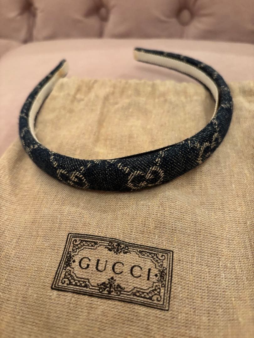 美品　グッチ　GUCCI　カチューシャ　ヘアバンド　デニム　gg柄