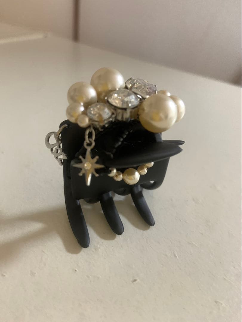 パールクリスタル装飾 ブラックヘアクリップ