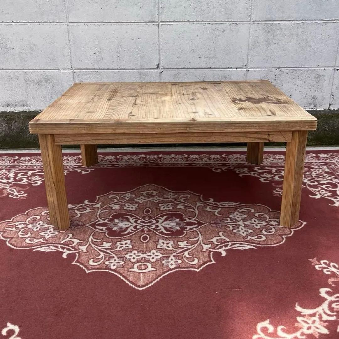 古家具 木製無垢材◾️古材天板 折り畳みテーブル コーヒーテーブル サイドテーブル