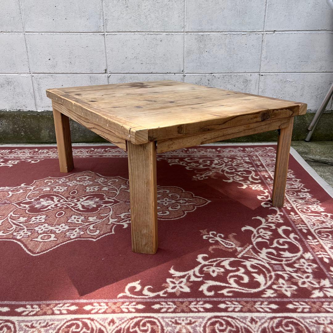 古家具 木製無垢材◾️古材天板 折り畳みテーブル コーヒーテーブル サイドテーブル