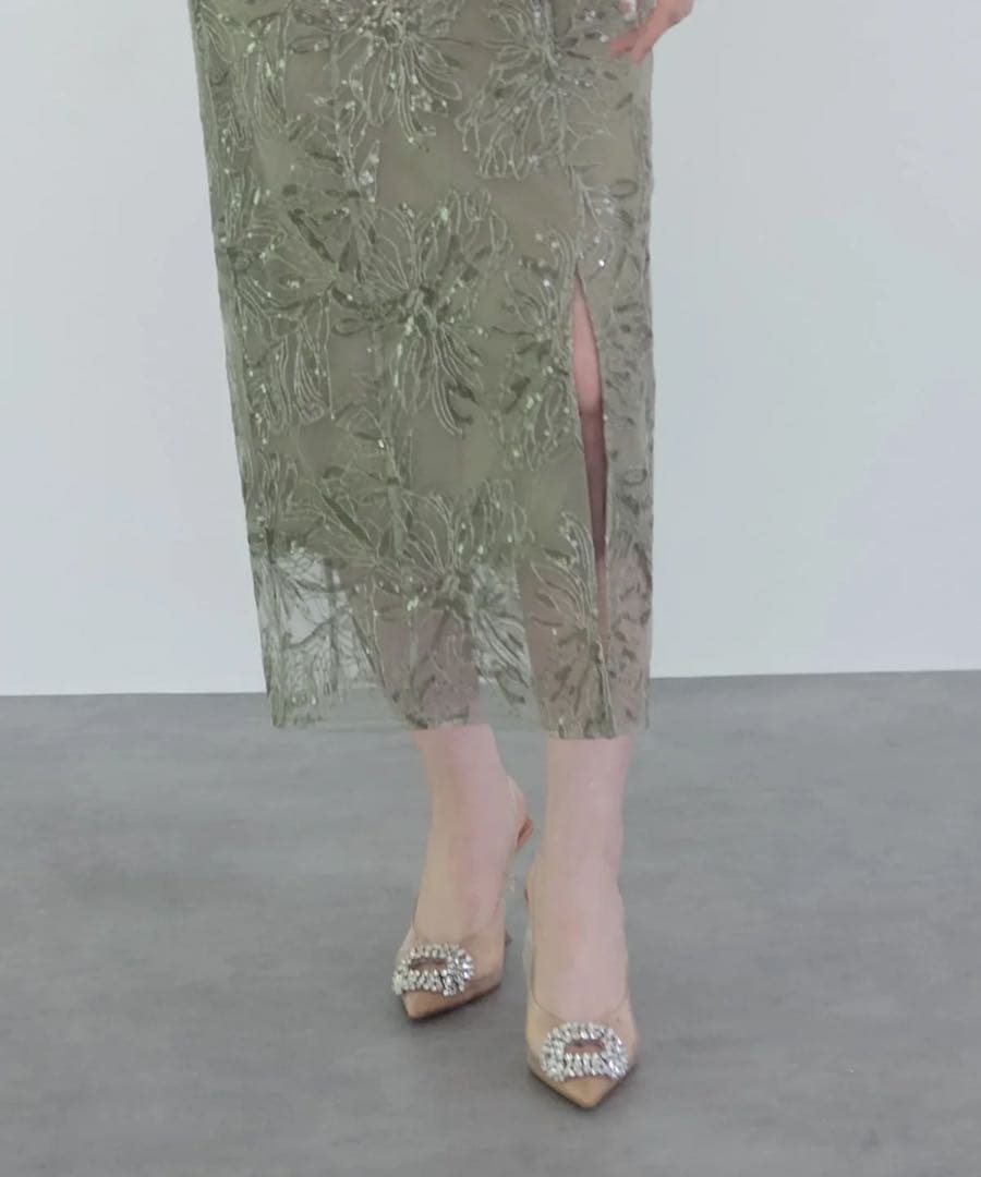 LEJA チュールオフショルダー花柄Iラインワンピースドレス