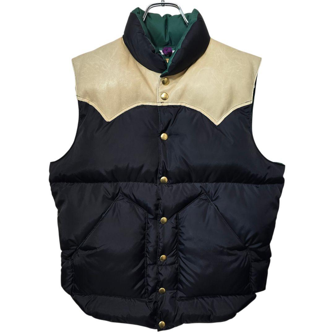 ロッキーマウンテンフェザーベッド ウエアハウス ダウンベスト 馬革 黒×緑 38