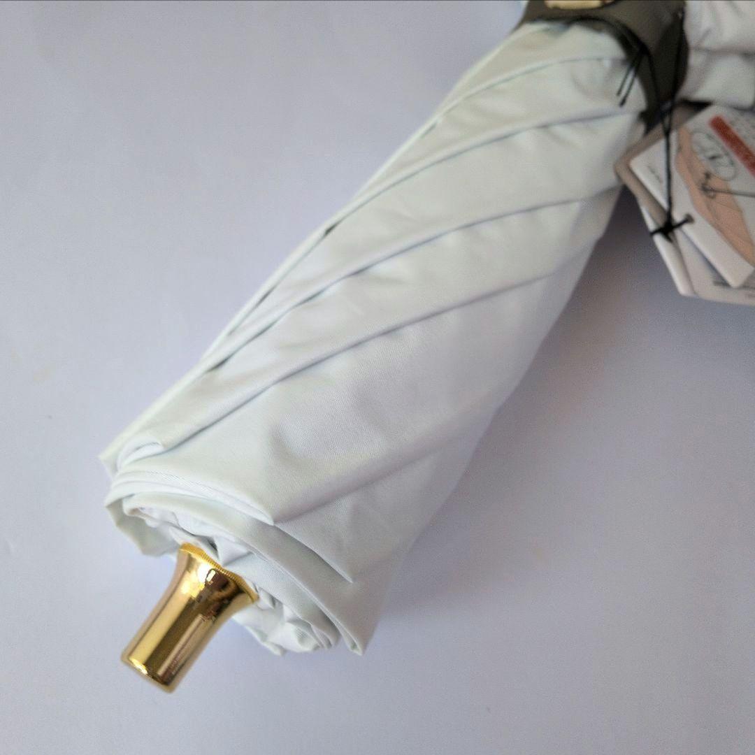 ビューランス　白×グリーンストライプ　フリル　折りたたみ晴雨兼用傘