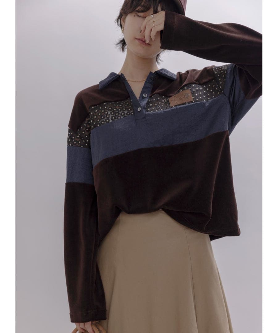 新品　今季　エイミーロウ　Eimee Law コットンベロアポロラガートップス