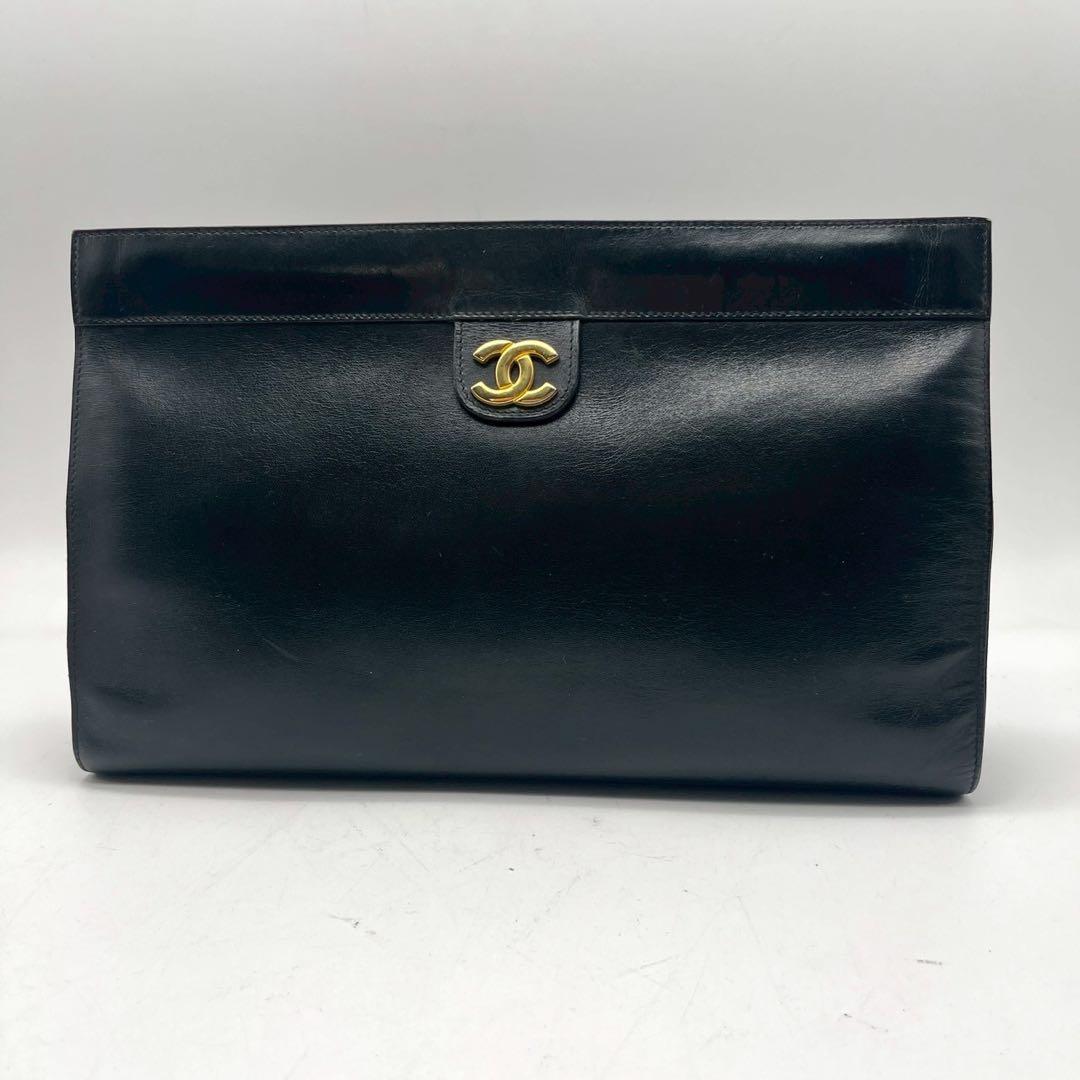 美品 シャネル レザー クラッチ セカンド バッグ ココマーク ブラック