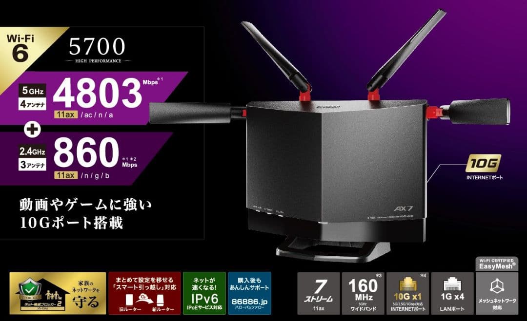 【美品】BUFFALO WXR-5700AX7P Wi-Fiルーター
