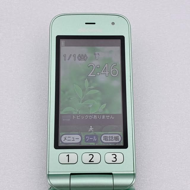 【美品】docomo F-02J らくらくホン SIMフリー ミントグリーン