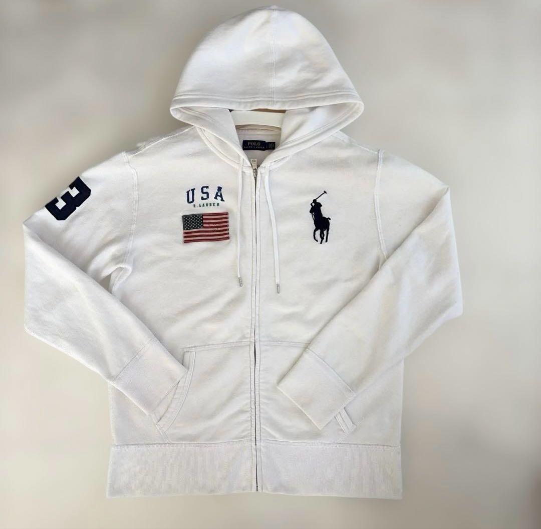 Polo Ralph Lauren 裏起毛パーカー白　ビックポニー刺繍Lサイズ