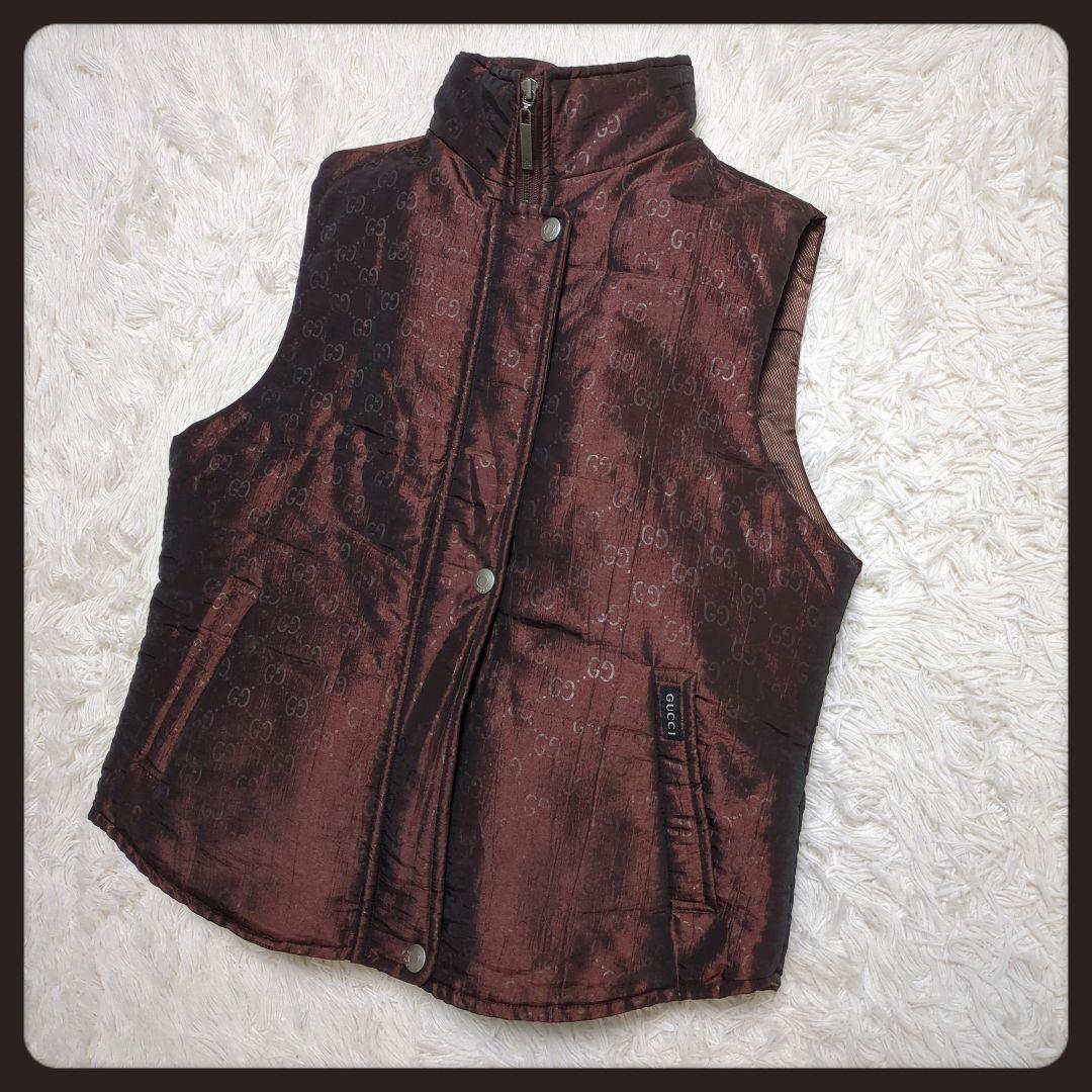 【極美品・入手困難】グッチ☆GUCCI ダウンベスト GG フルジップ ブラウン