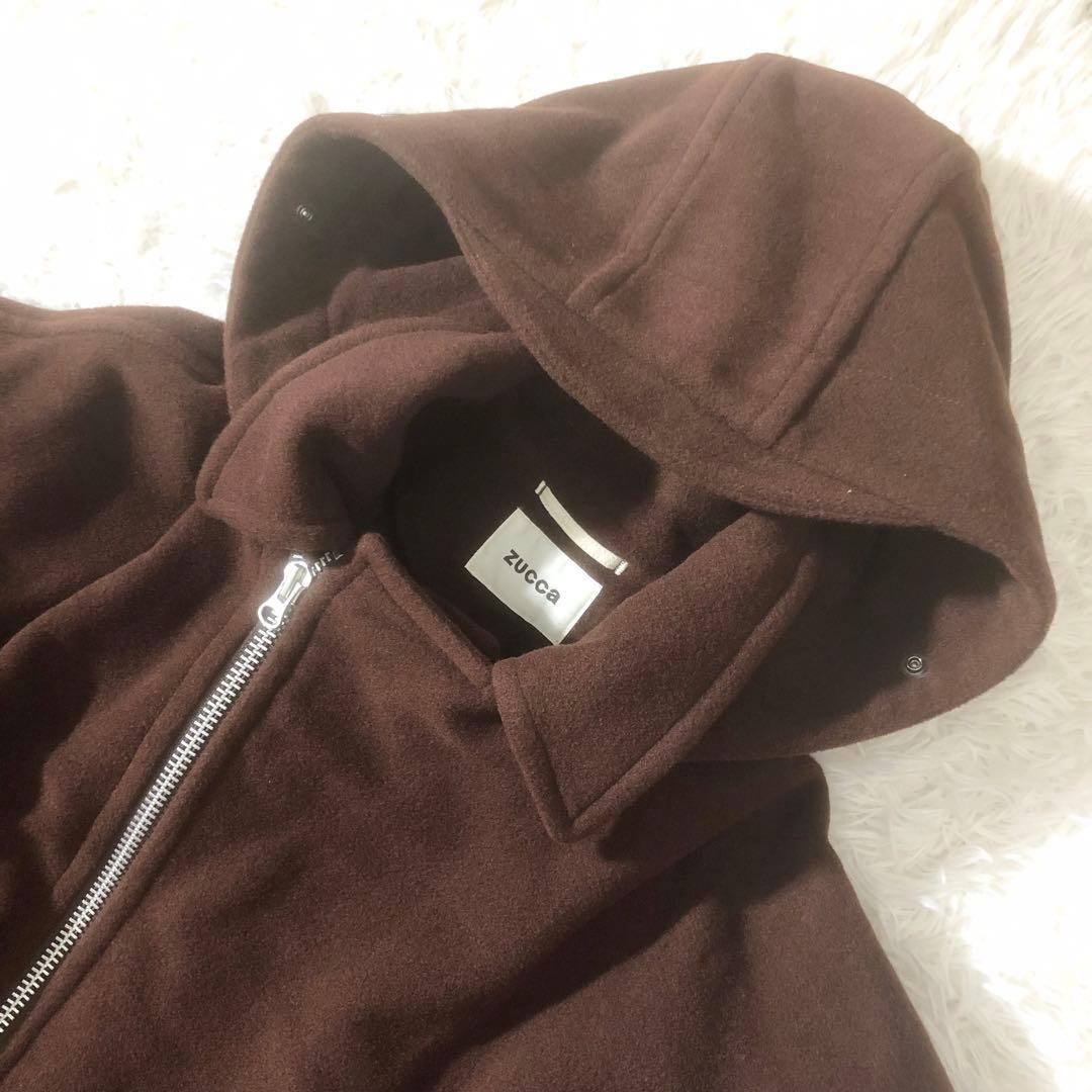 美品 ズッカ ウールモッサコート ポンチョ 縮絨 フード ドルマンスリーブ