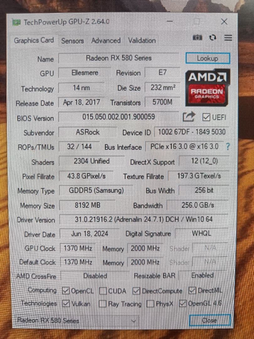 グラフィックボード・グラボ・ビデオカード ASRock Radeon RX 580 8GB OC