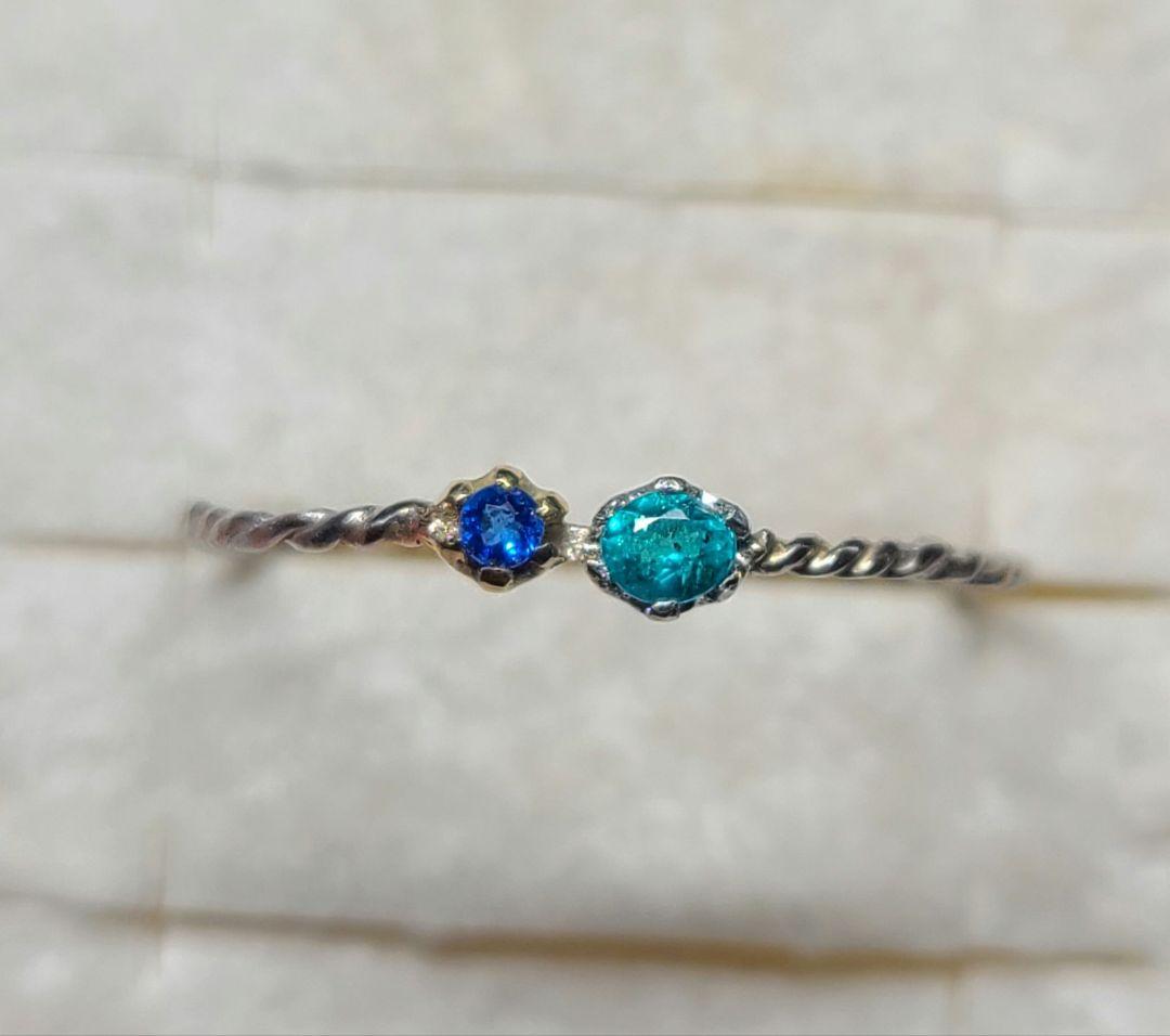 力のあるネオンブルーの共演★バターリャパライバトルマリン&アウイナイトリング★