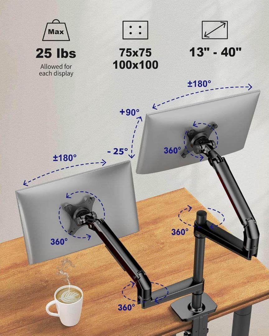 【訳アリ　美品】Ergounion PCモニターアーム E66　ブラック　2画面