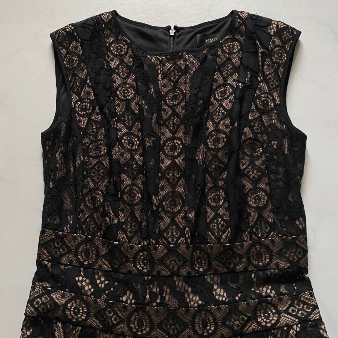 美品　TADASHI SHOJI カットワーク　ノースリーブワンピース　黒　花柄