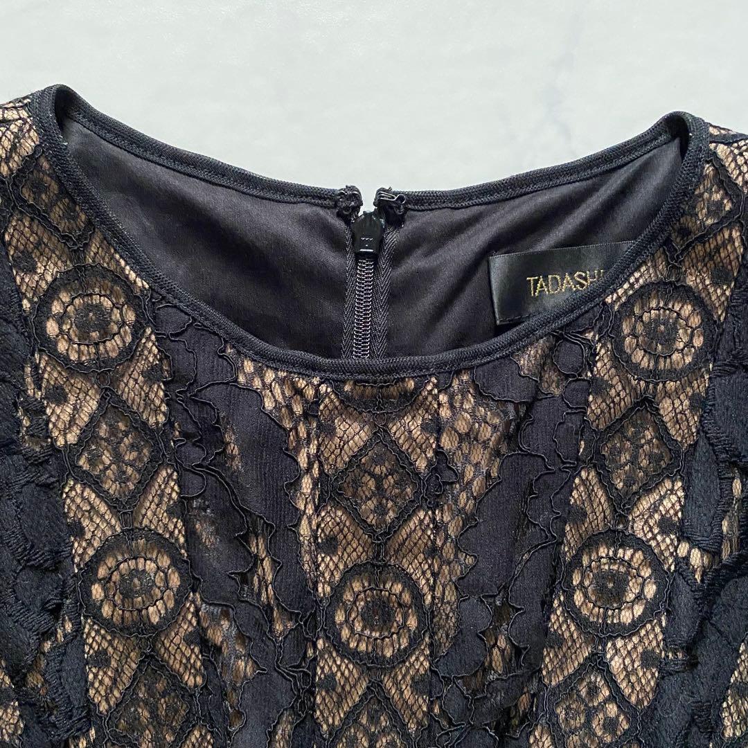 美品　TADASHI SHOJI カットワーク　ノースリーブワンピース　黒　花柄