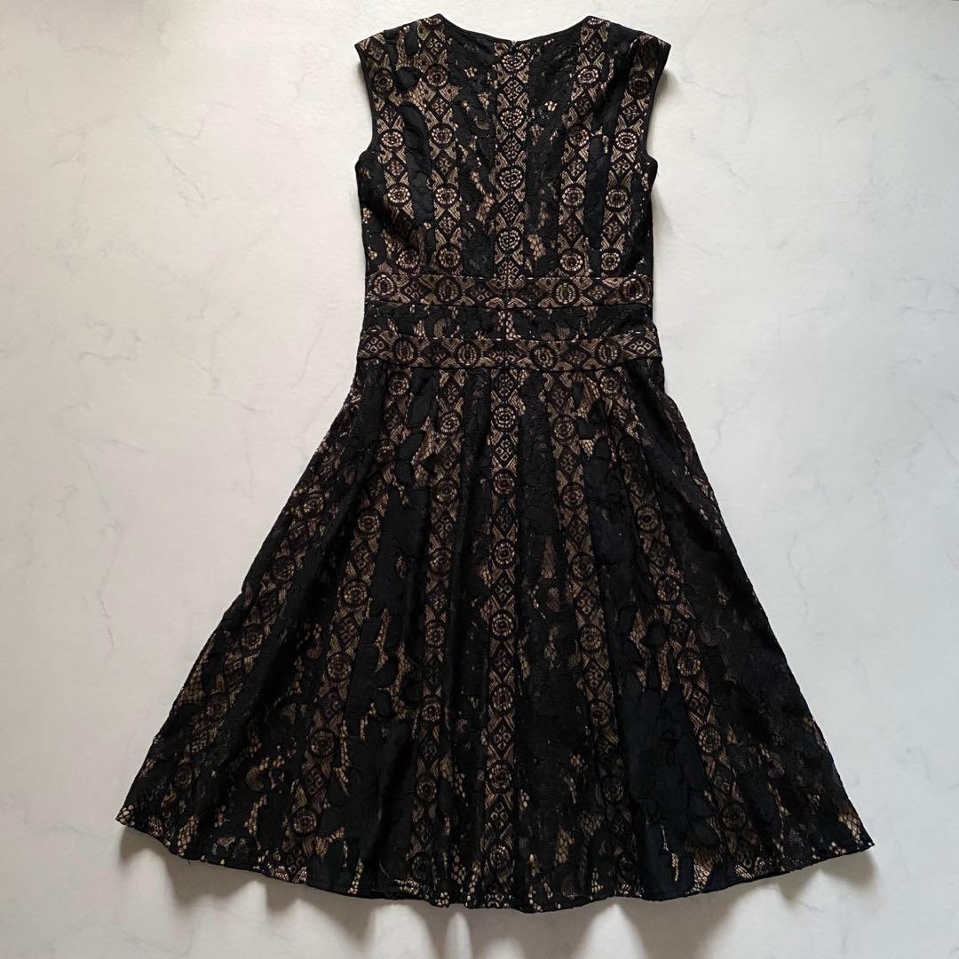美品　TADASHI SHOJI カットワーク　ノースリーブワンピース　黒　花柄
