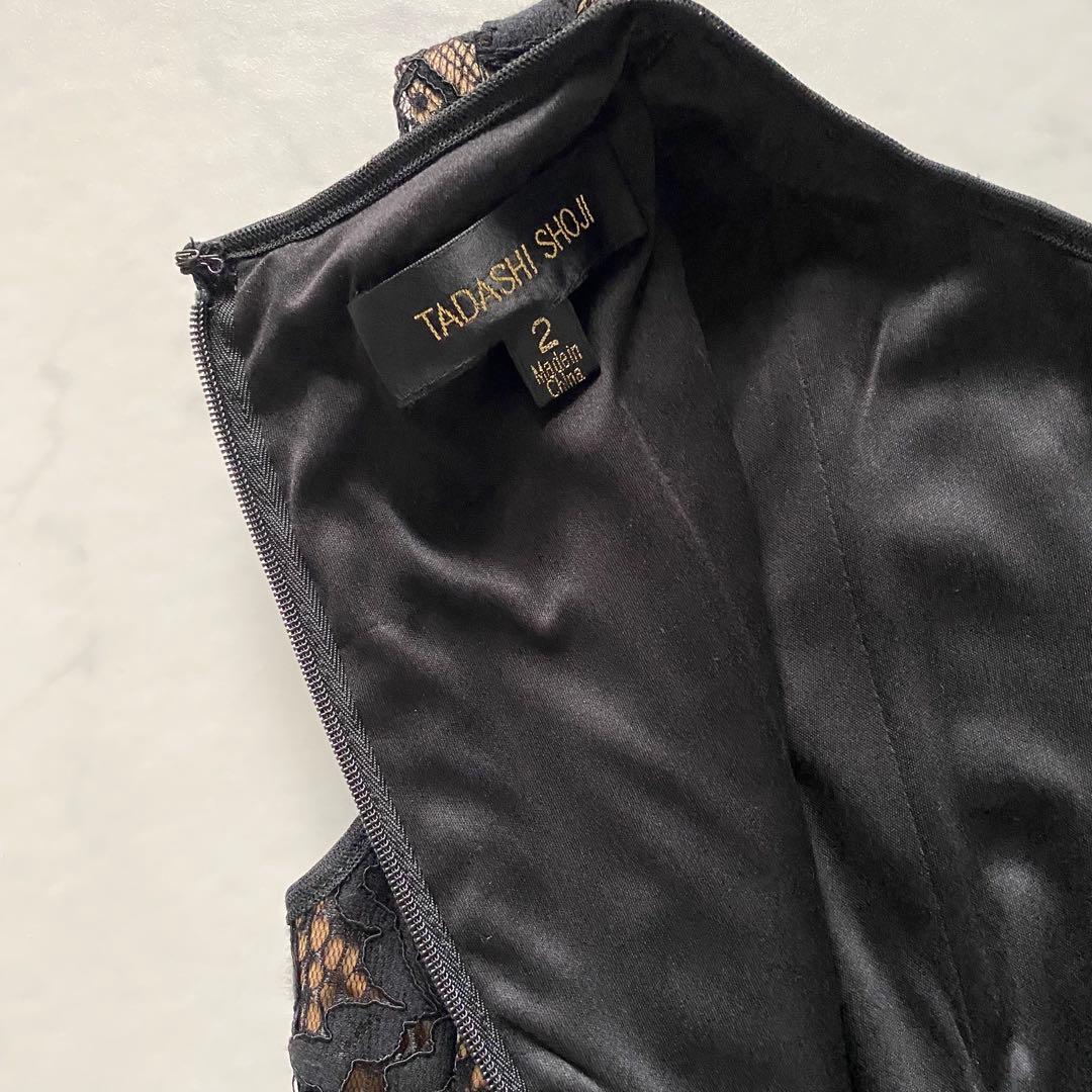 美品　TADASHI SHOJI カットワーク　ノースリーブワンピース　黒　花柄