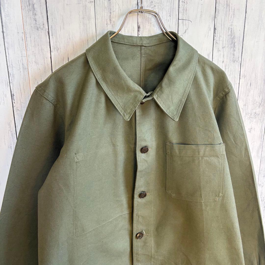 60s フレンチ ホスピタル カバーオール ワークジャケット ユーロワーク L