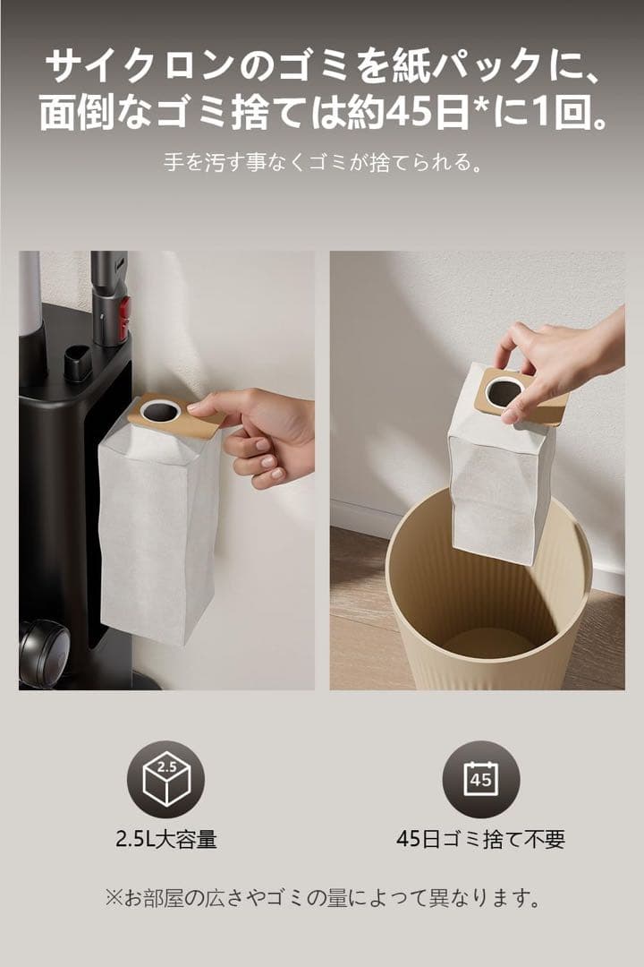 自動集塵×自動充電×34000Pa 吸引力自動ごみ収集　掃除機 コードレス