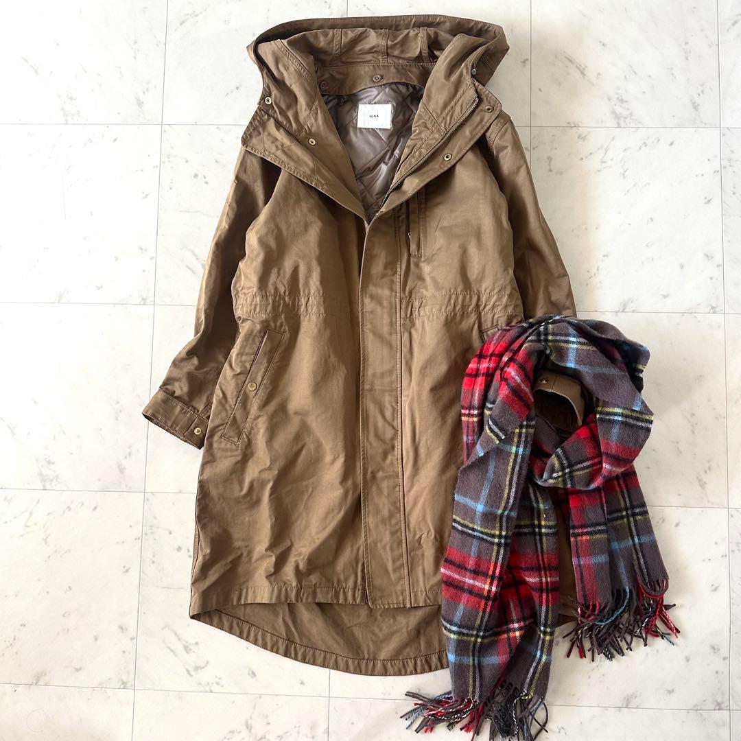 極美品♪イエナ 洗える C/Pフーデットコート ライナー付きモッズコート