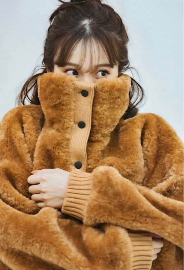 【pinue】スタンドカラーボアジャケットブラウン