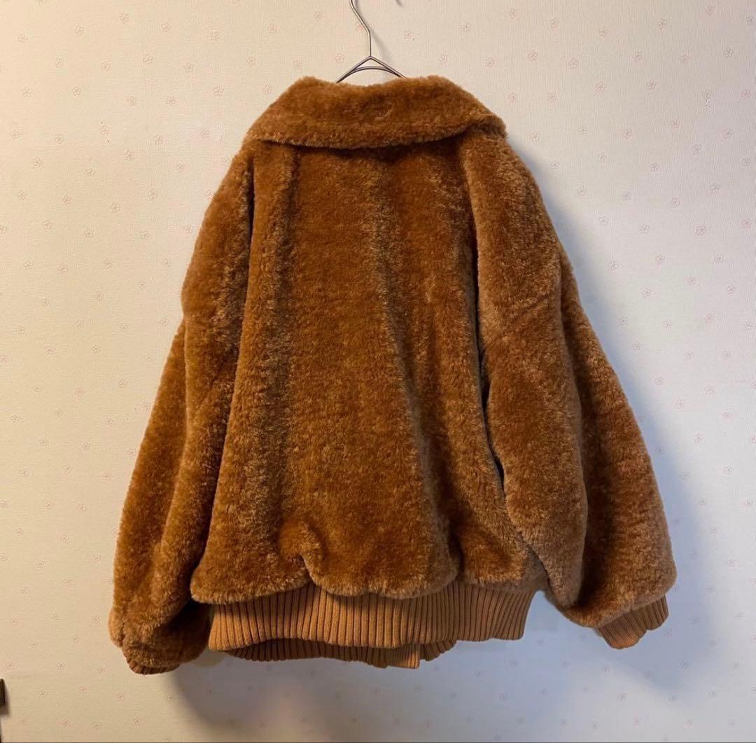 【pinue】スタンドカラーボアジャケットブラウン