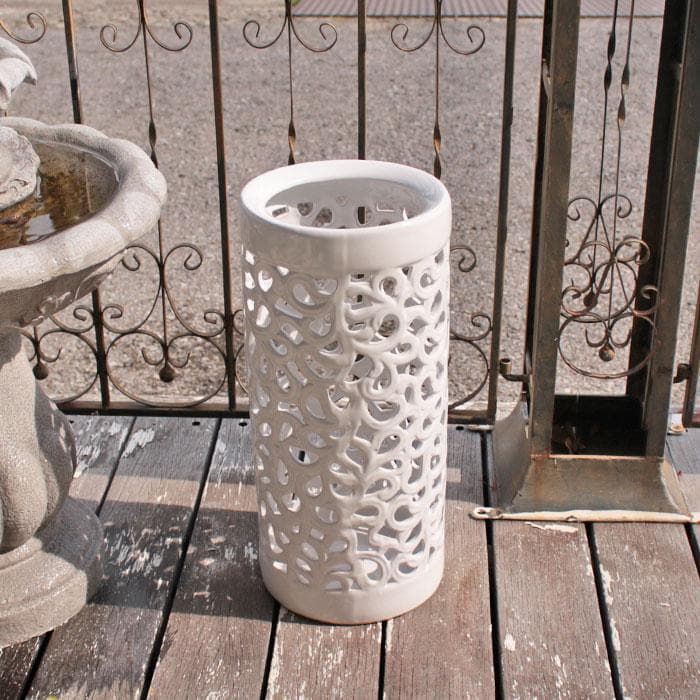傘立て アンブレラスタンド 陶器製 透かし彫り 白 メッシュ 113-293