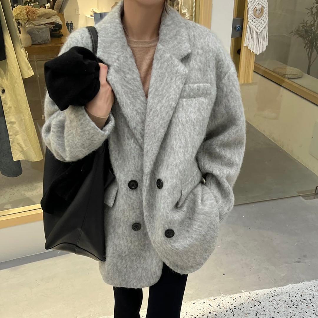 gypsophila ミドル丈オーバーサイズシャギーコート ダークグレー