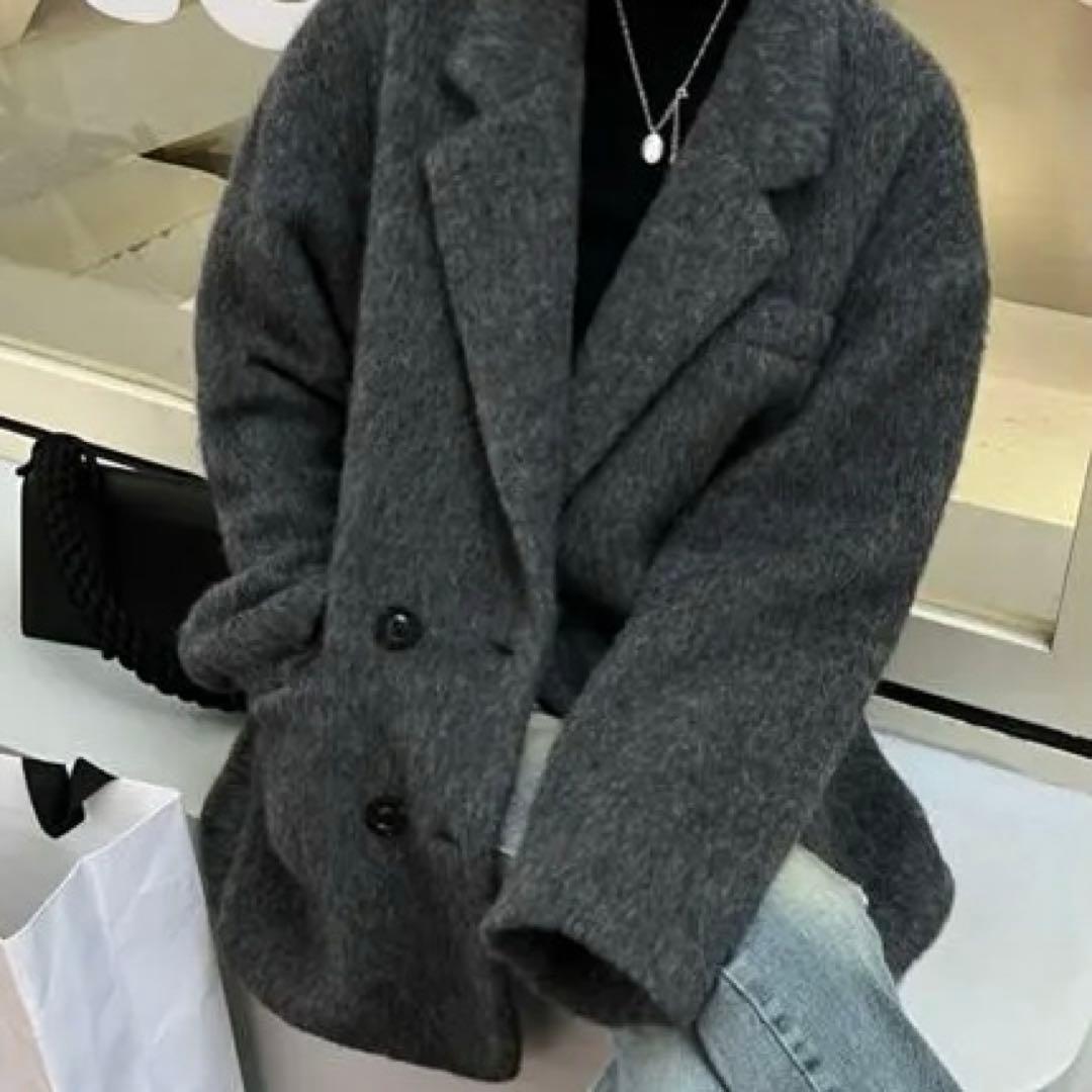 gypsophila ミドル丈オーバーサイズシャギーコート ダークグレー