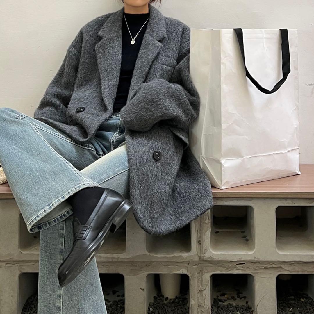 gypsophila ミドル丈オーバーサイズシャギーコート ダークグレー