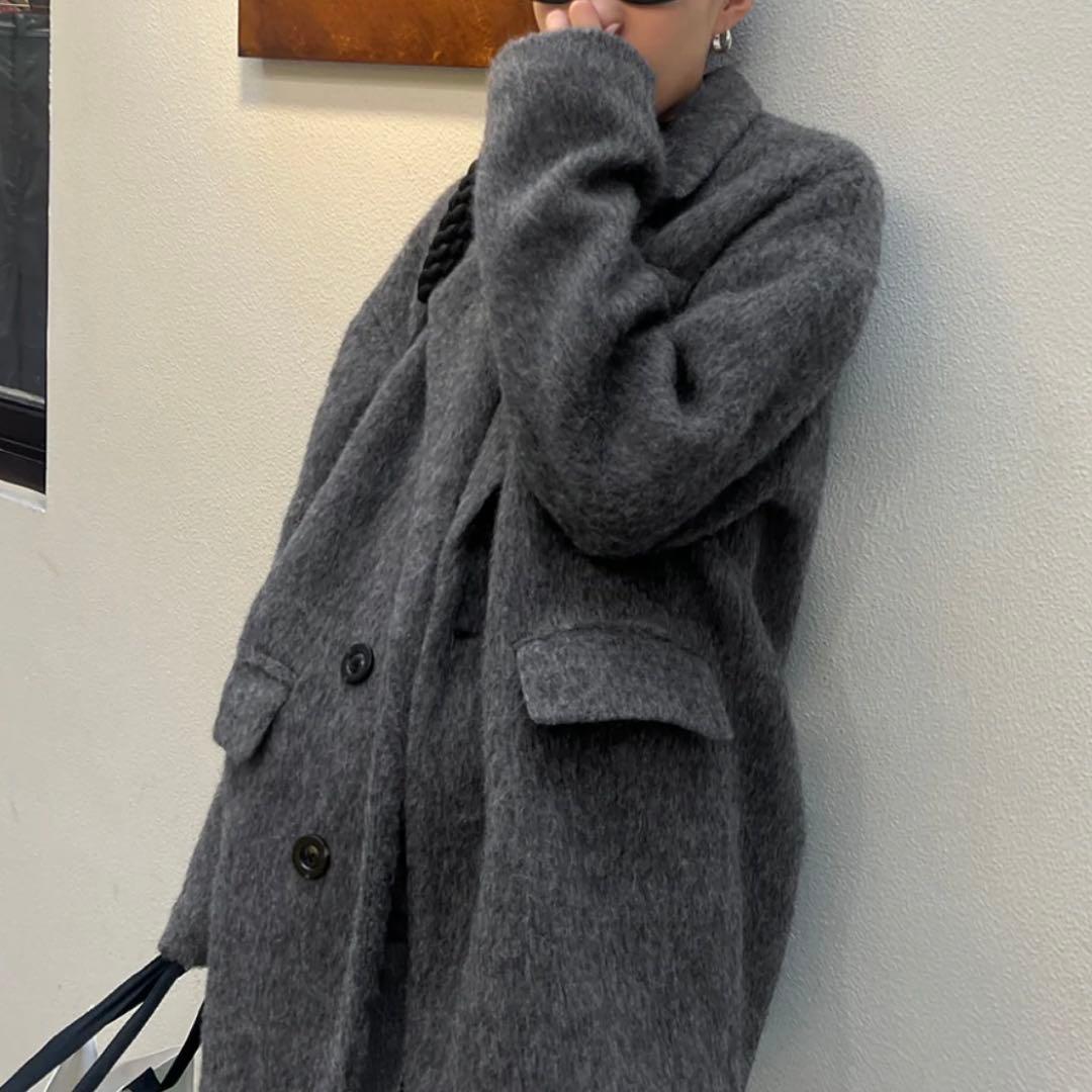 gypsophila ミドル丈オーバーサイズシャギーコート ダークグレー