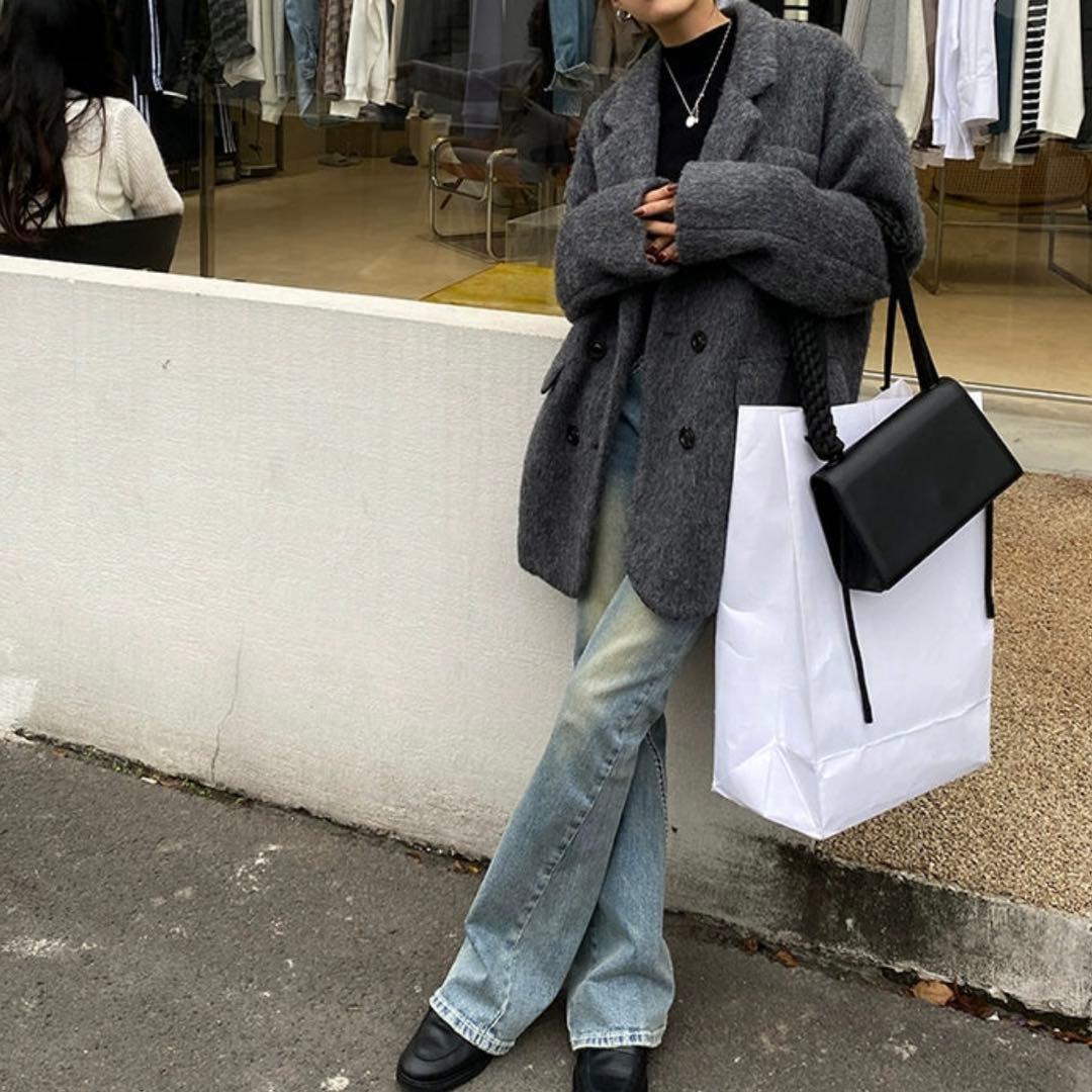 gypsophila ミドル丈オーバーサイズシャギーコート ダークグレー