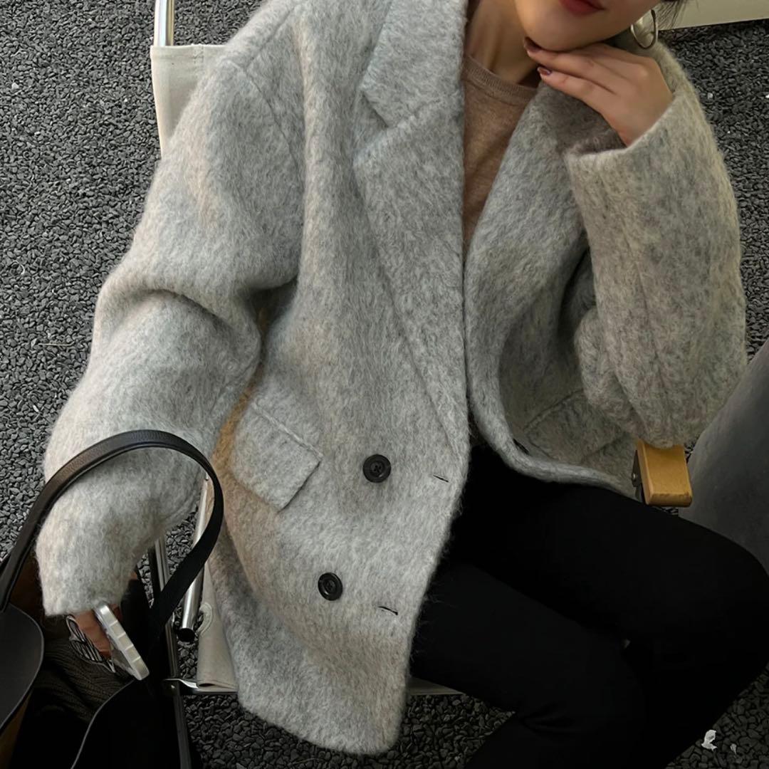 gypsophila ミドル丈オーバーサイズシャギーコート ダークグレー