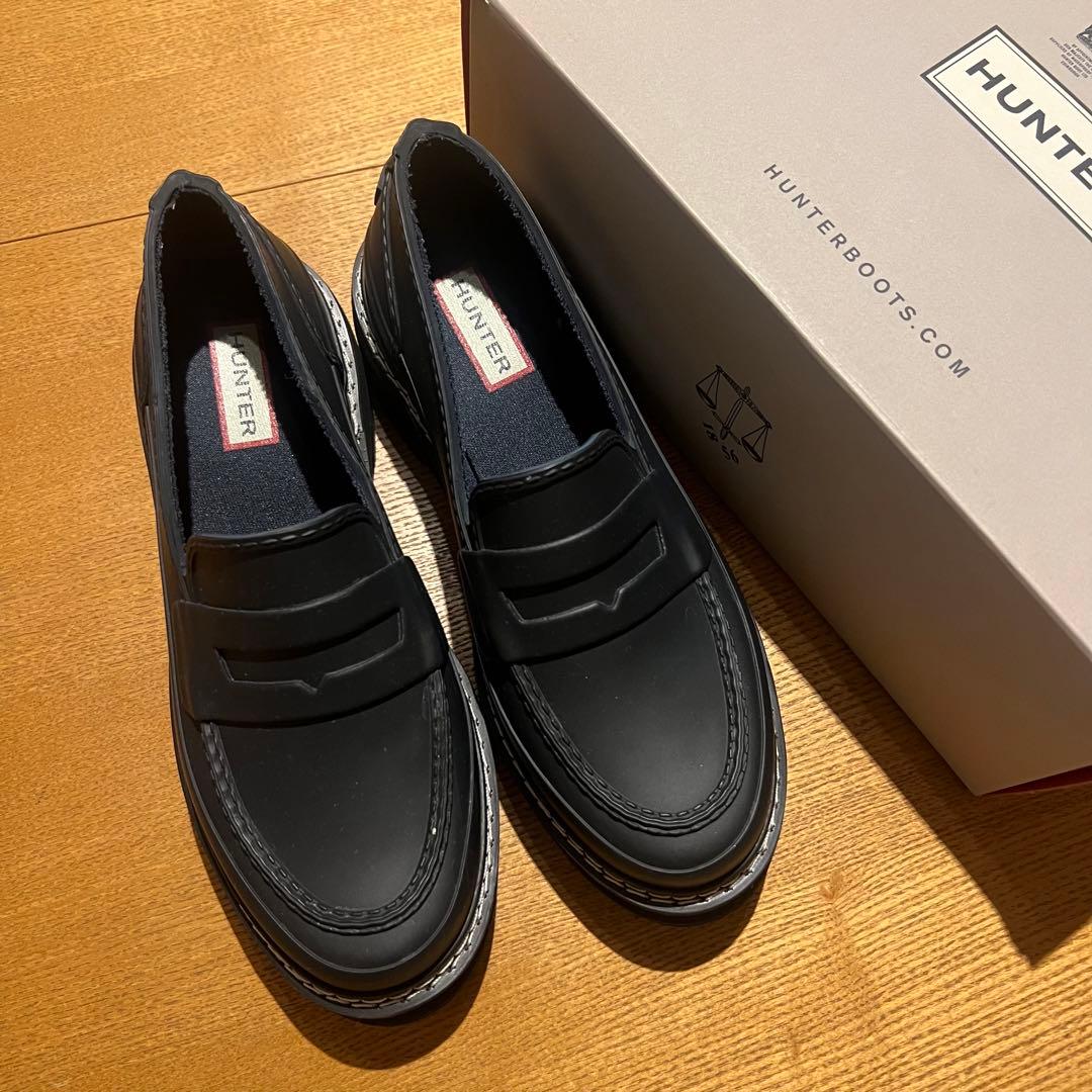 【美品・現行品】HUNTER ハンター　レインシューズ　ローファー　ブラック