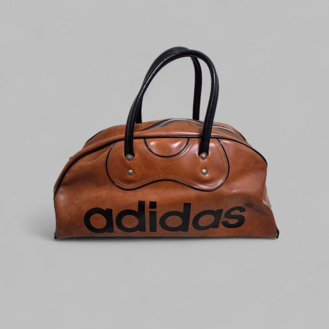 adidas ヴィンテージ レザー ボストンバッグ ロゴ ブラウン