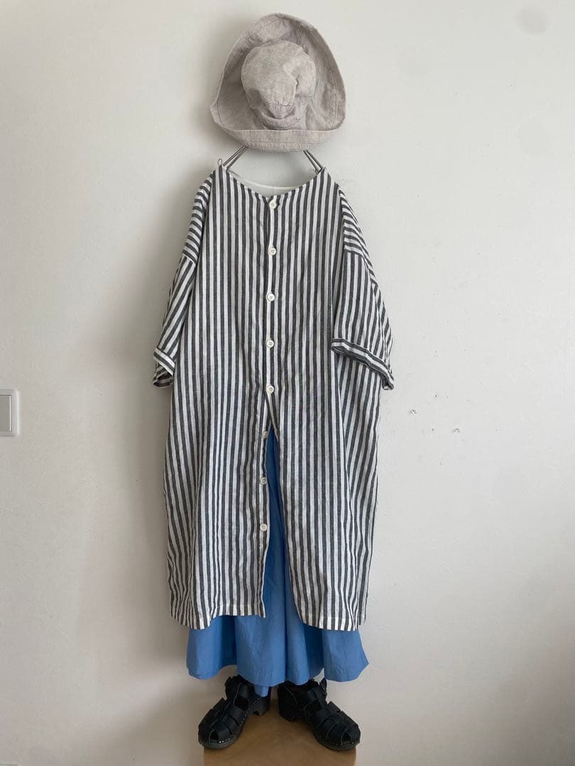 ほぼ未使用　BEARDSLEY｜ビアズリー ストライプ柄リネン前後ワンピース