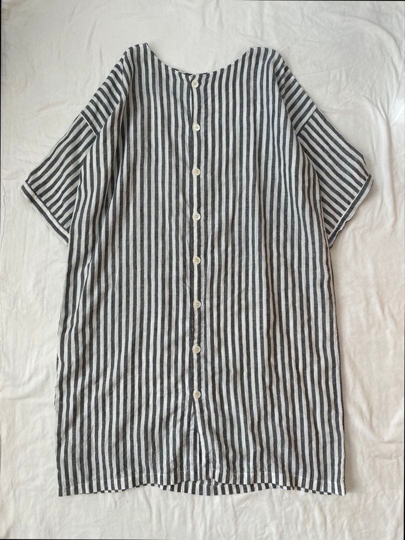 ほぼ未使用　BEARDSLEY｜ビアズリー ストライプ柄リネン前後ワンピース