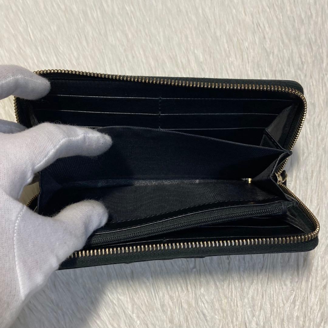 最終価格　美品　GUCCI グッチ　長財布　ラウンド　シマレザー　リボン　黒