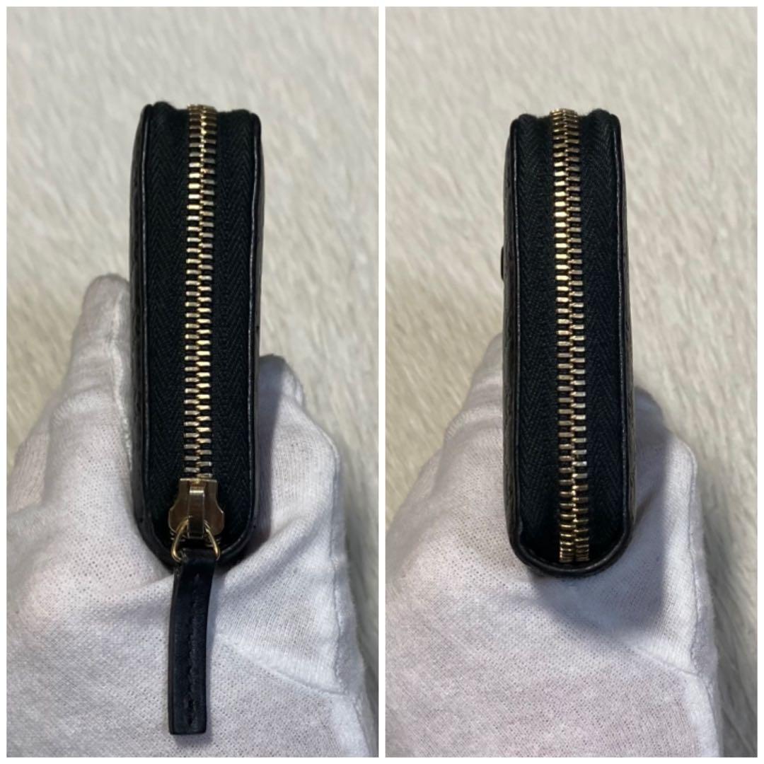 最終価格　美品　GUCCI グッチ　長財布　ラウンド　シマレザー　リボン　黒