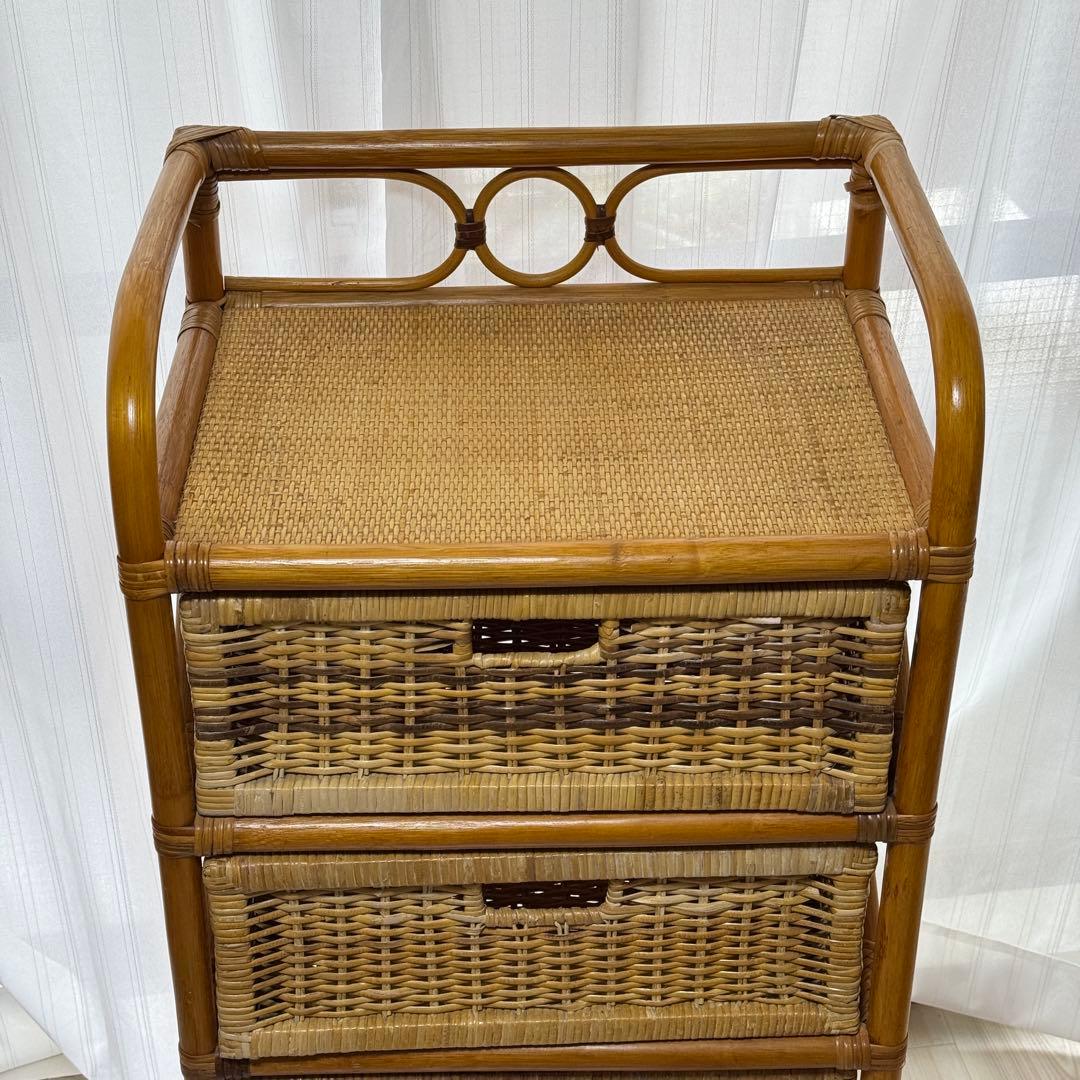 籐 ラタン チェスト キャスター付き ４段 アンティーク レトロ　おしゃれ